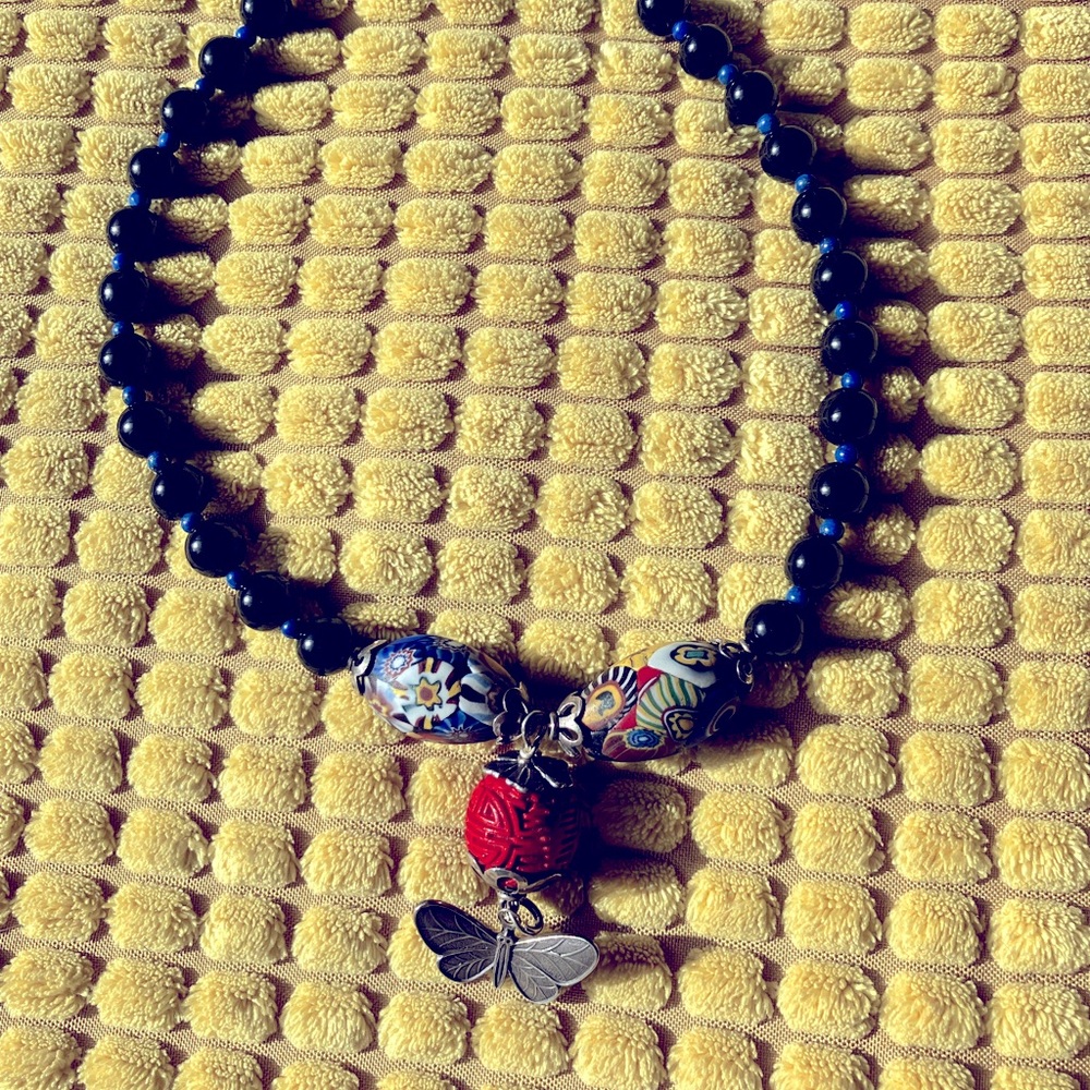 Vintage Butterfly and Bead Necklace - Picture 2 of 9
